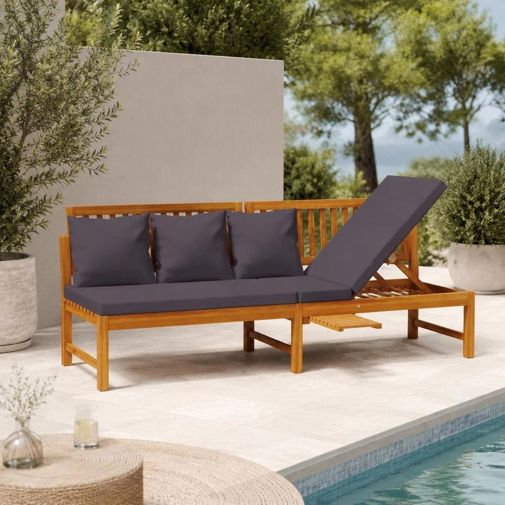 Daybed With Grey Cushions 200x60x75 Cm Solid Acacia Wood