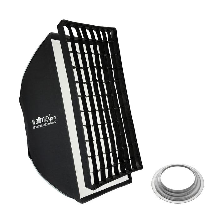 Essential Softbox 60x90cm + adattatore softbox per Hensel Expert, ruotabile a 360°, facile da montare, inclusa griglia, adattatore Bowens e borsa per il trasporto