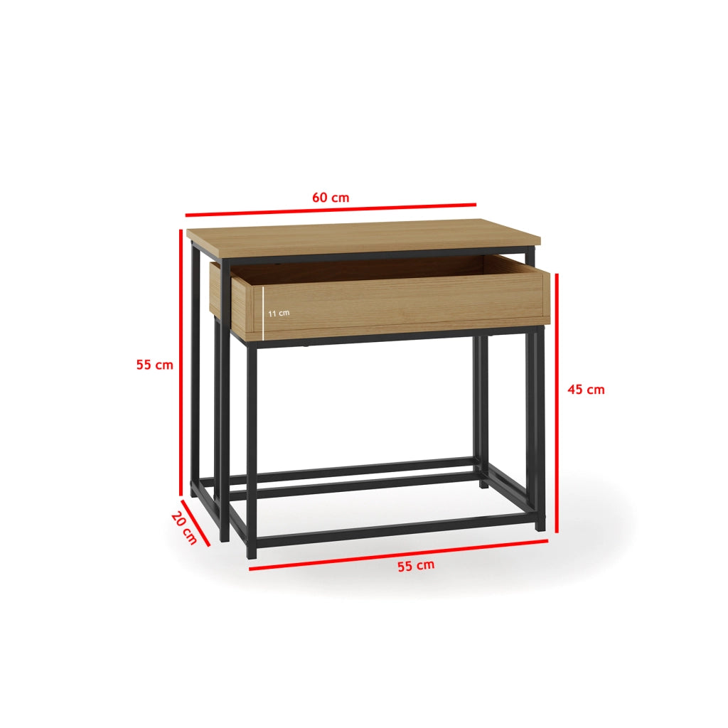 Set tavolini da salotto rettangolari Hispanohogar finitura rovere 55x60x29