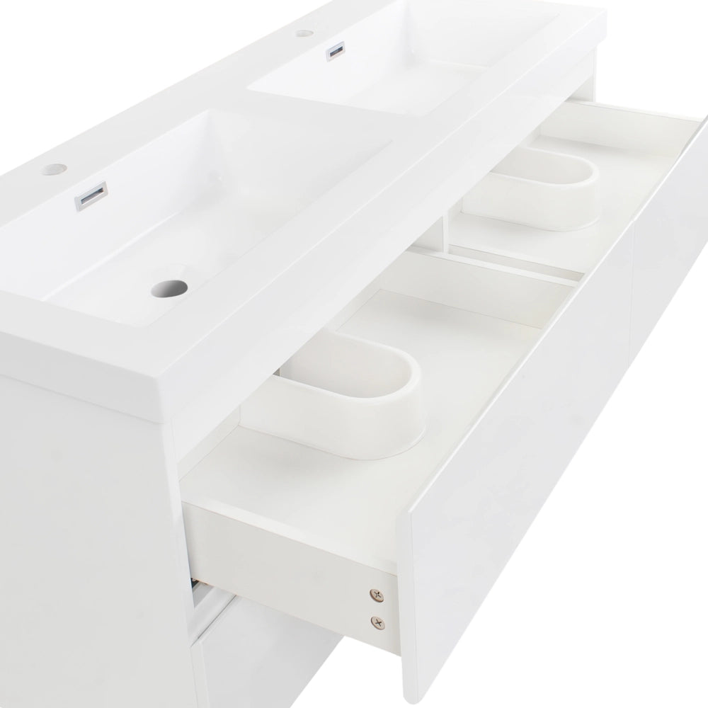 Mobiletto pensile con lavabo in legno MDF 2 cassetti 120 x 46 cm bianco stile moderno