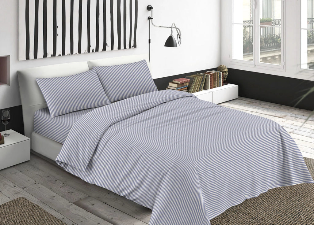 Sacco Copripiumino Piumone Letto In 100% Cotone Made Italy Vari Disegni RP - 2 Piazze - Bastoncino Blu