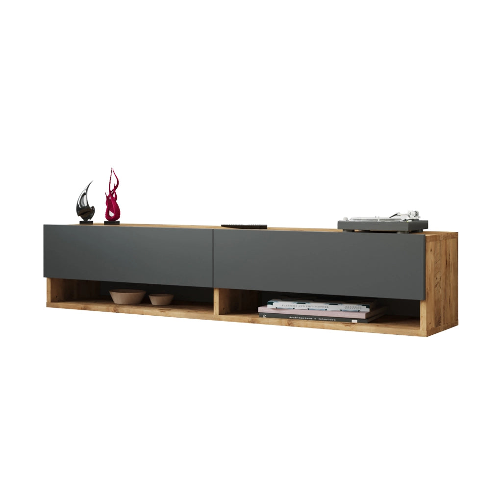 Consolle da Parete 'Laitila' con 2 Ante e Scomparti Mobile Pensile Porta TV 140 cm - Rovere Rustico/Antracite [en.casa]