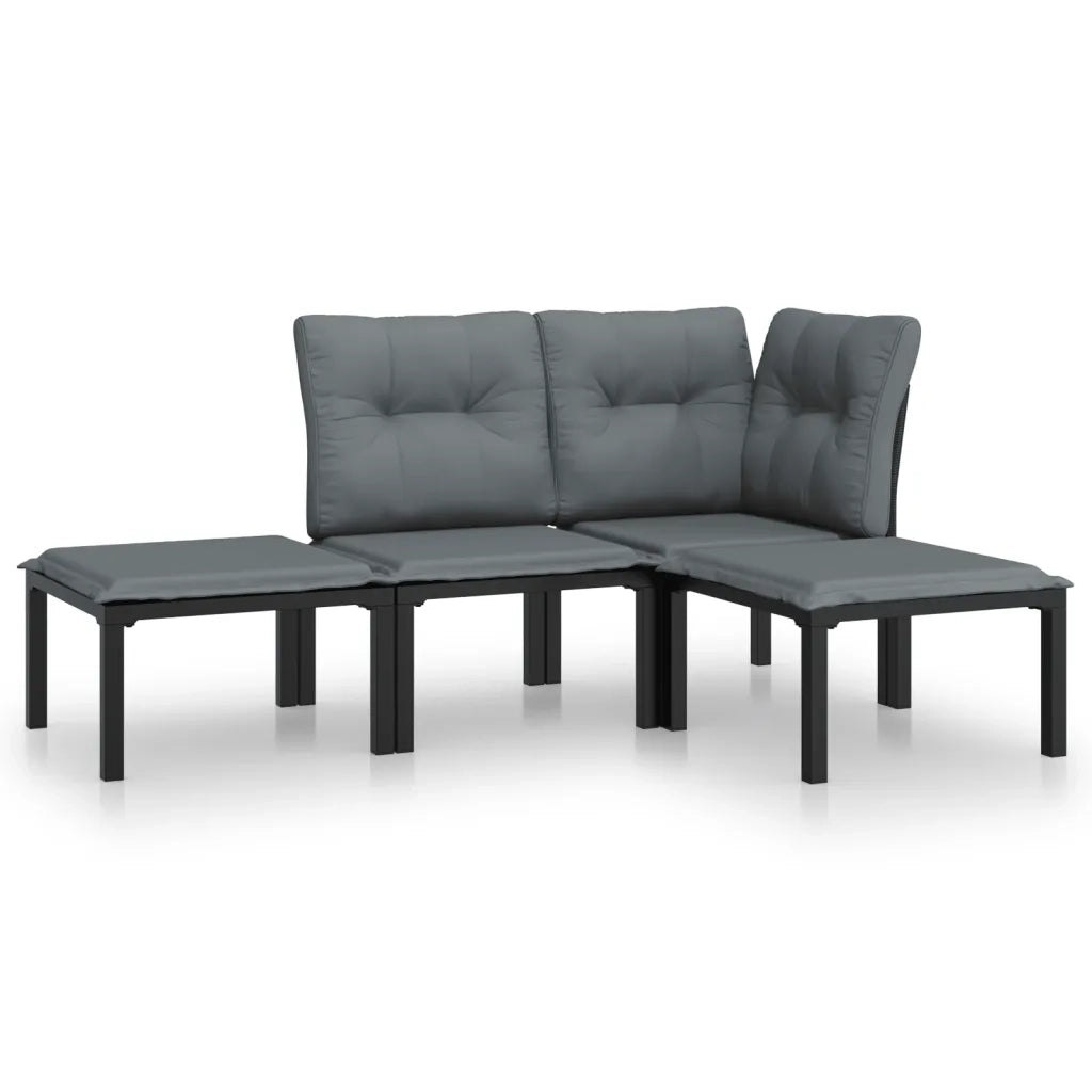 Set Salotto da Giardino 4 pz | Set di Mobili da Esterno Nero e Grigio in Polyrattan