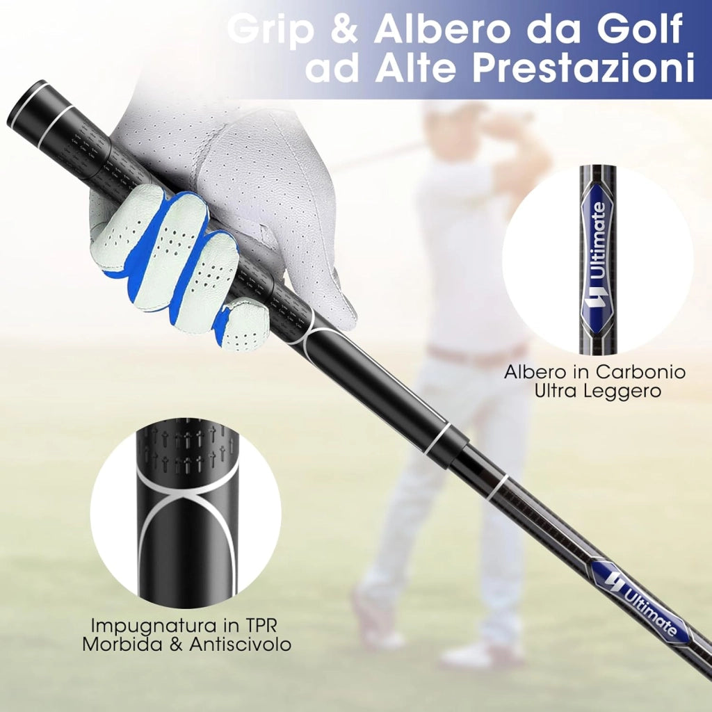 Set Completo di Mazze da Golf da Uomo, 9 Pezzi, Include Driver in Lega, Legno Fairway 3, Ibrido 4, Ferri 6, 7, 8, 9 e P, Putter e Copri Testa per Golfisti Destrimani