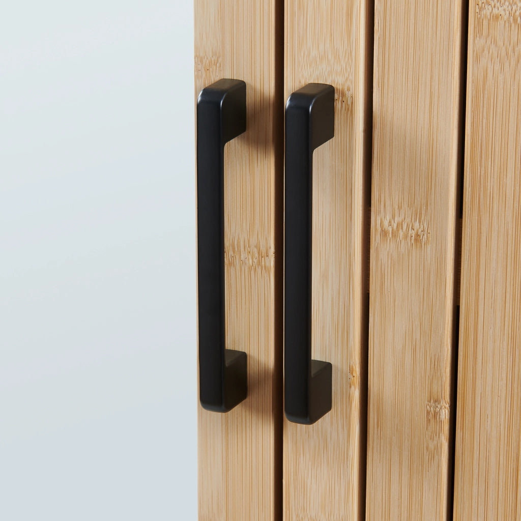 Mobiletto da Parete Svanes a Specchio Armadietto Pensile da Bagno con Ante in Bambù 58 x 56 x 13 cm - Grigio Scuro/Naturale [en.casa]