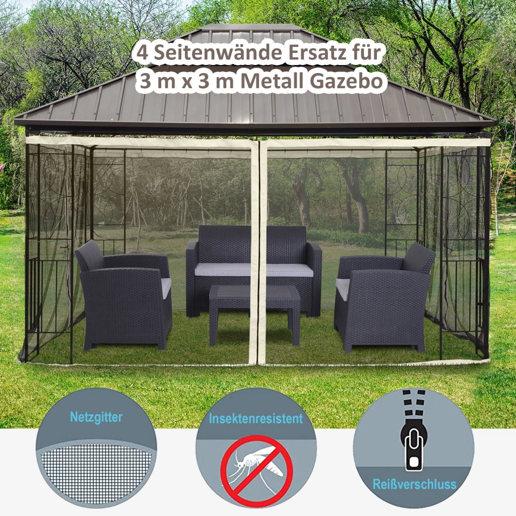 Tenda Rete per Gazebo 3x4m ¨C zephmum ¨C Poliestere Nero con Cerniere