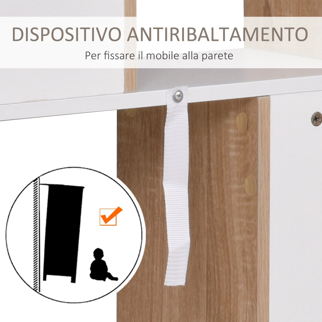 EasyComfort Mobile Libreria a 8 Ripiani per Soggiorno e Camera da Letto, in Legno, 100x27x124 cm, Rovere e Bianco