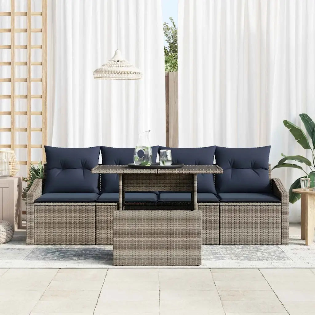 Set Divano da Giardino con cuscino 5 pcs Grigio polyrattan