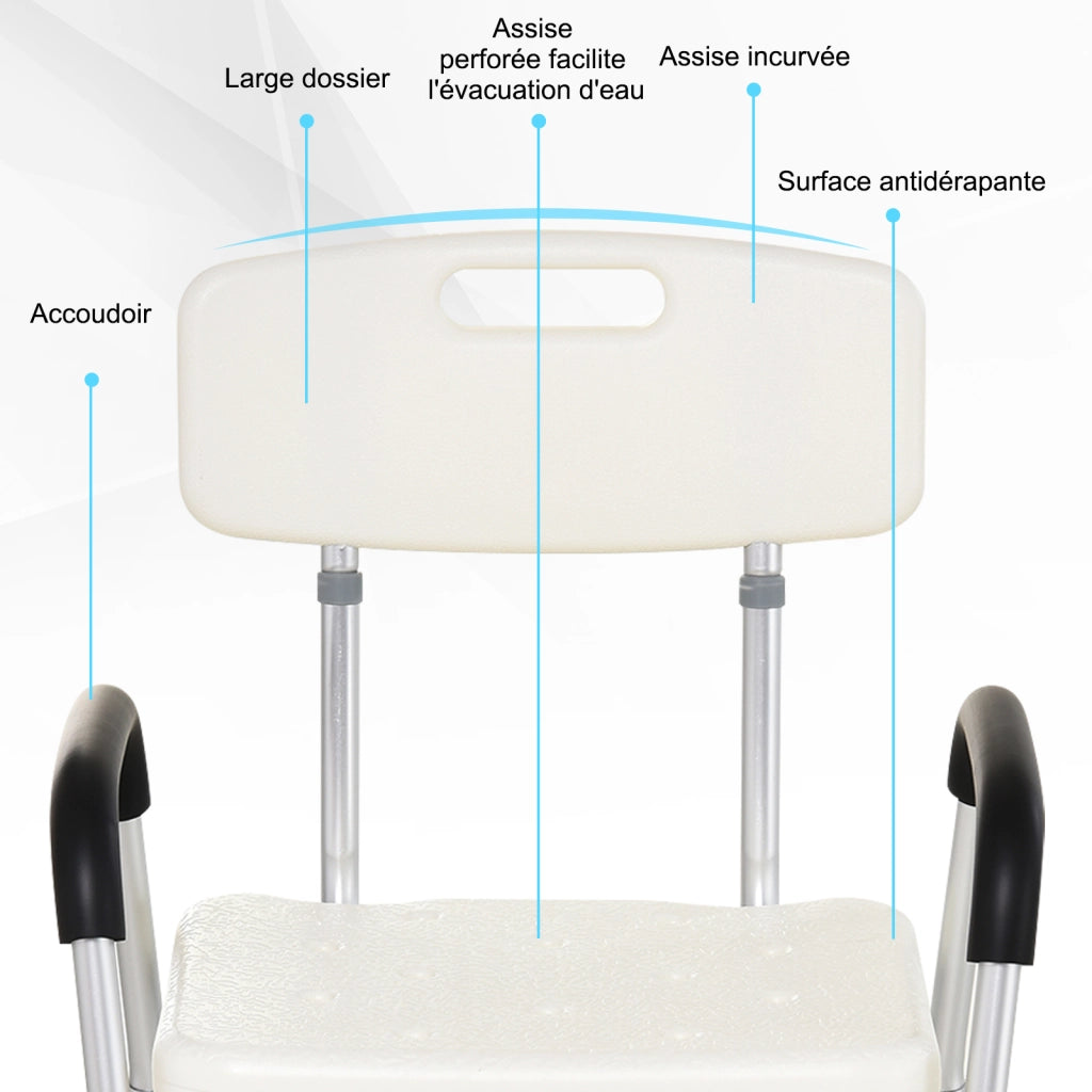 Sedia da doccia ergonomica regolabile ¨C zephmum ¨C bianco, HDPE, alluminio