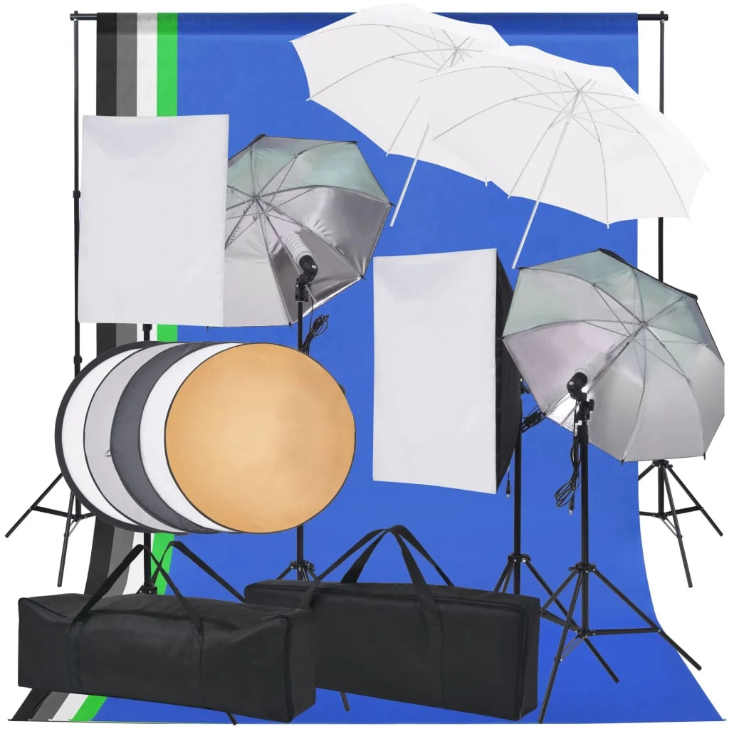 Kit di illuminazione professionale per studio fotografico: fondali softbox treppiede ombrello 02_0001413