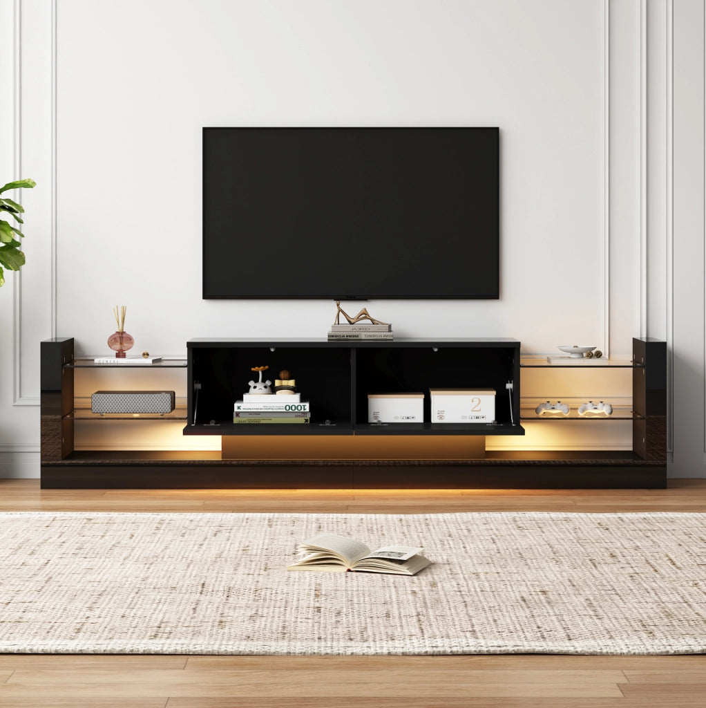 Mobile TV 181x38x38 cm con LED e 2 cassetti ribaltabili in truciolato nero