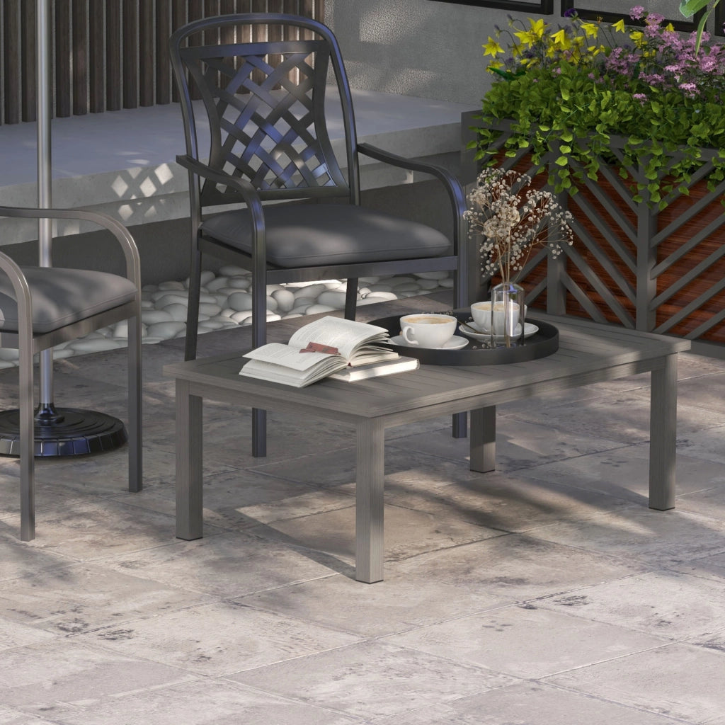 Tavolino rettangolare con piano a doghe ¨C Zephmum ¨C Marrone, Alluminio, 100x60x37 cm