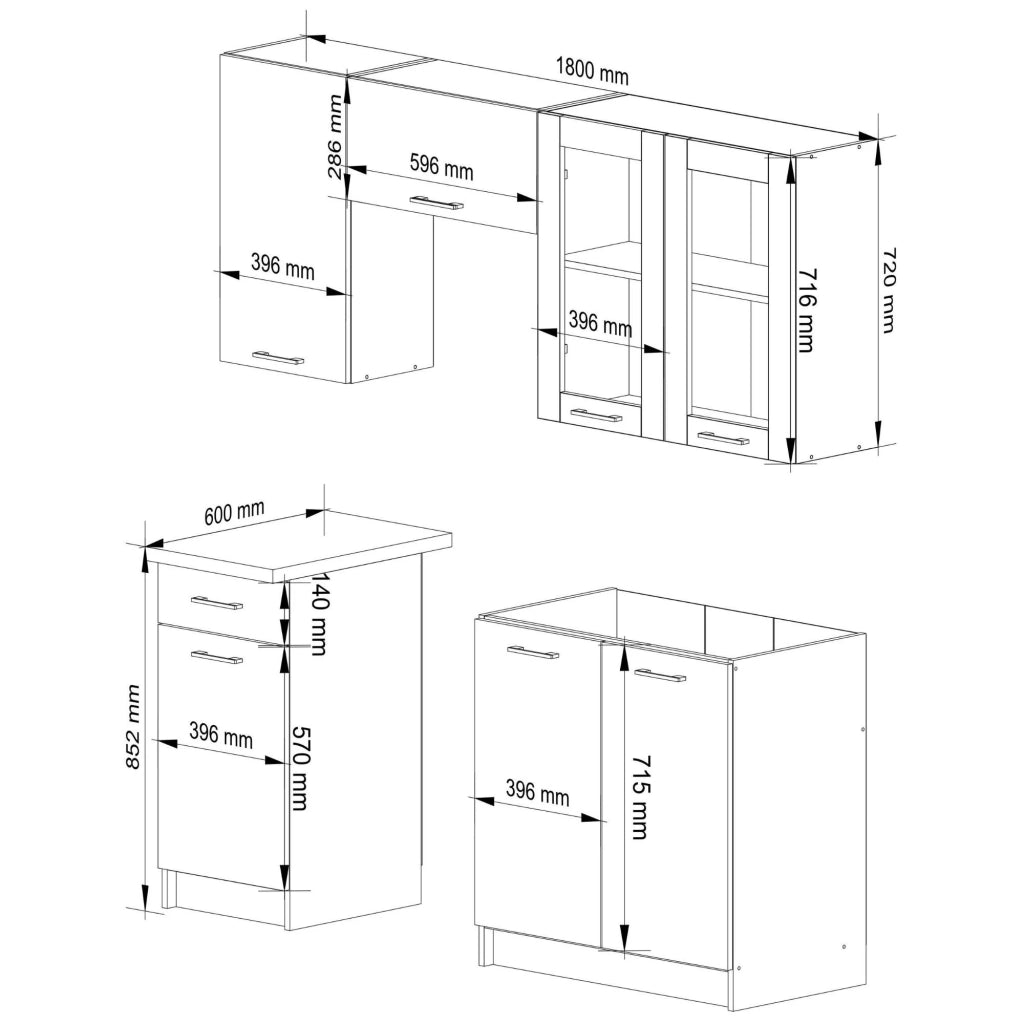 AKORD Set di Mobili da Cucina OLIWIA 180 cm Bianco 180 cm 7 porte 1 cassetto 180x46x203 cm