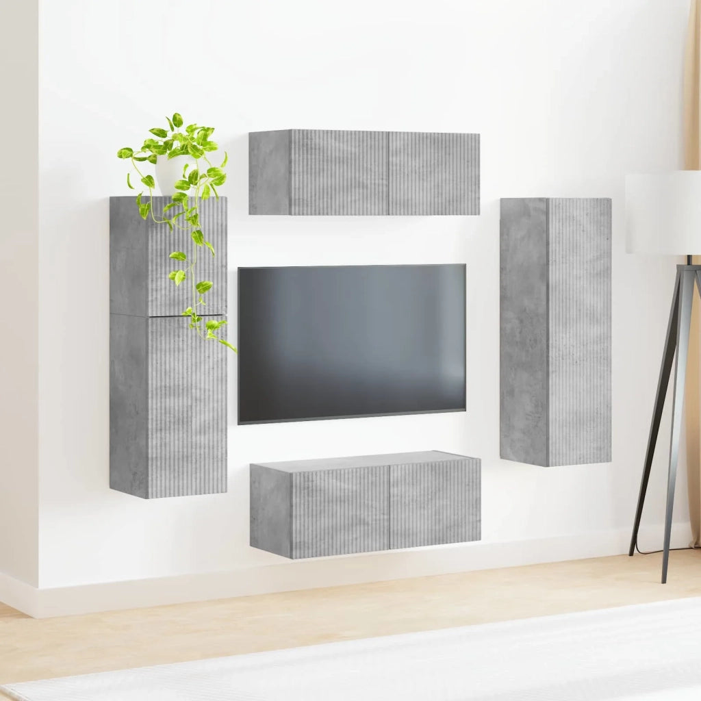 Set mobile TV 4 pcs Grigio cemento Legno multistrato 3409036