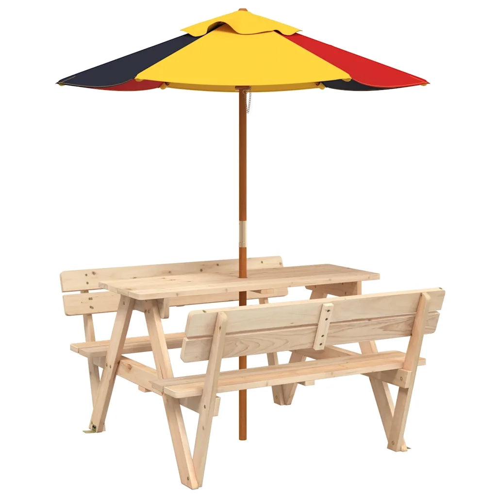 Tavolino da Giardino | Tavolo da Picnic per 4 Bambini con Ombrellone Legno di Abete