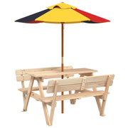 Tavolino da Giardino | Tavolo da Picnic per 4 Bambini con Ombrellone Legno di Abete