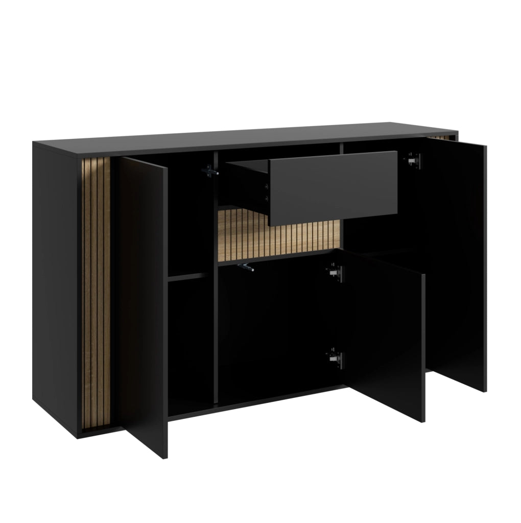 Credenza con 3 ante; 1 cassetto e LED regolabile; 140x40x82 cm; nero naturale