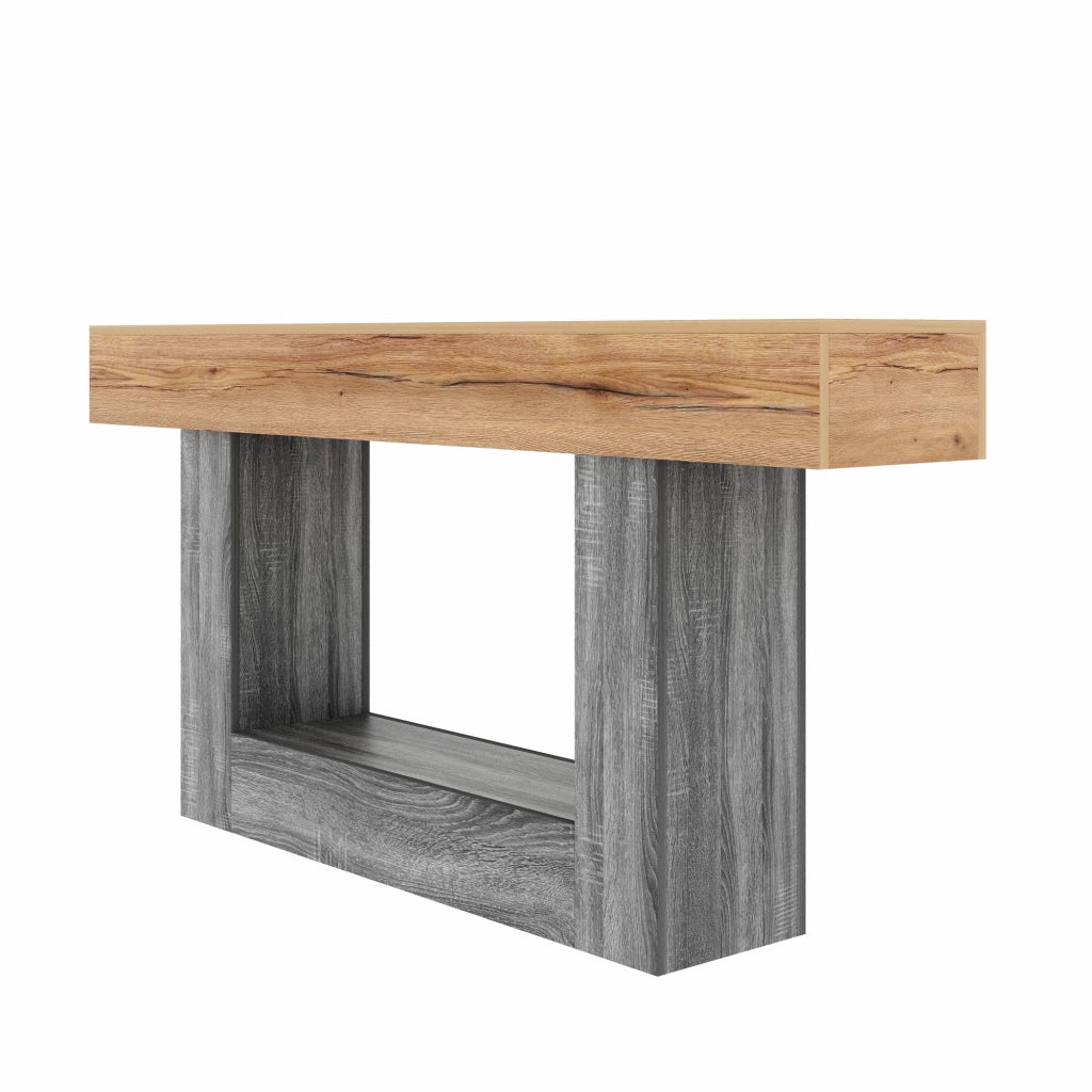 Consolle con ripiano inferiore e struttura a U, in truciolare effetto legno, naturale, 160 × 30 × 82,5 cm