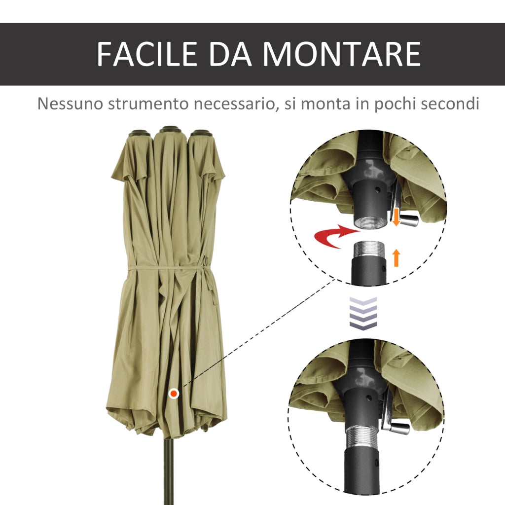 EasyComfort Ombrellone da Giardino Doppio con Apertura a Manovella, in Acciaio e Poliestere, 460x270x240 cm
