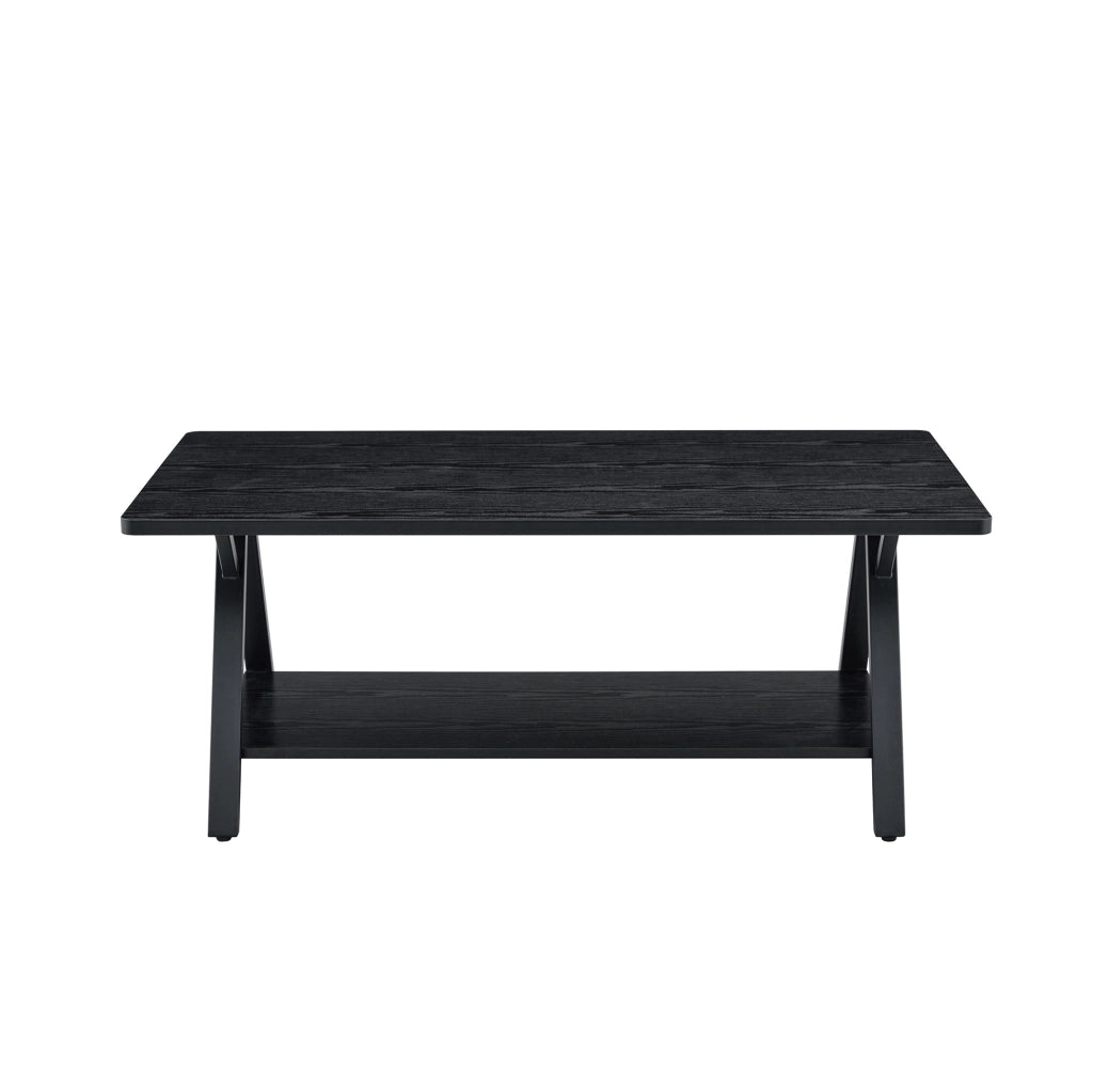 Tavolino da caffè 110x57x44.5 cm con doppio spazio contenitivo in MDF e metallo nero