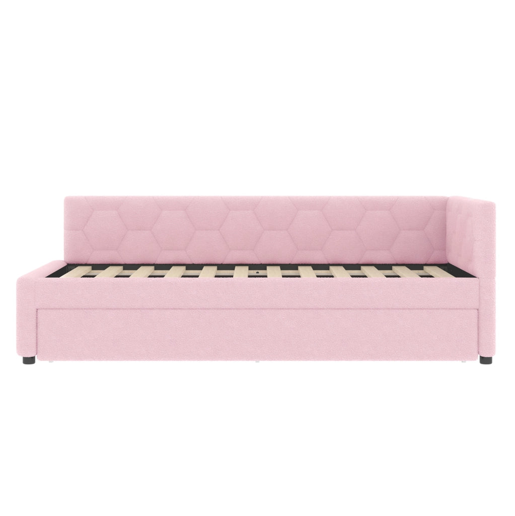 Letto da giorno ULEVR 90x200 cm in boucl¨¦ rosa con letto estraibile, luce da comodino, USB e Type-C