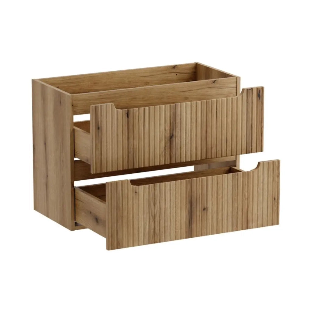 Set bagno VANO in rovere chiaro 80cm: mobile sottolavabo con cassetti e frontale scanalato + piano per lavabo