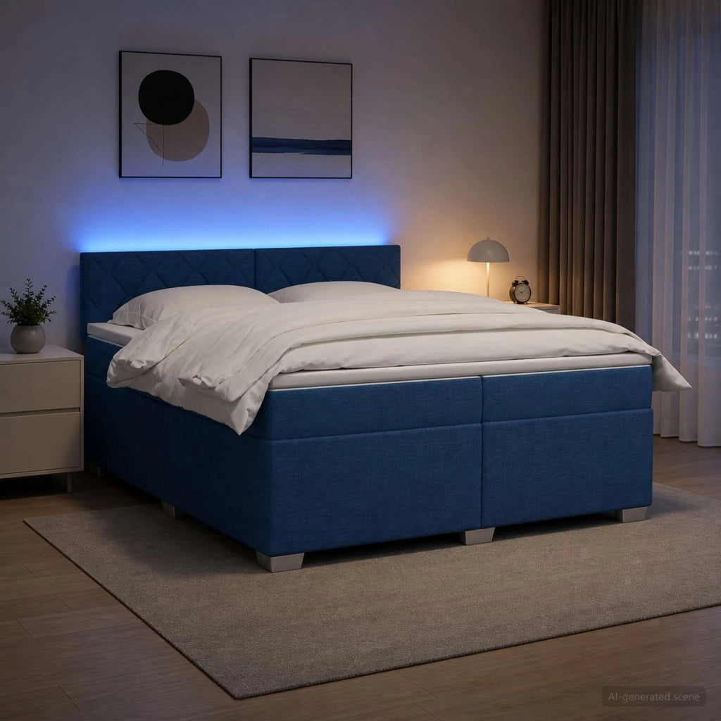 Letto con Box Spring, Materasso e LED Blu 200 x 200 cm Tessuto 3452035