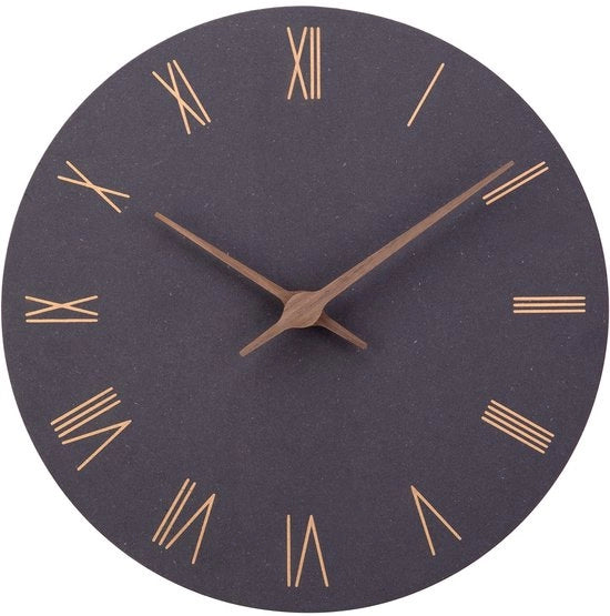 Orologio a muro in MDF, Stile Moderno 30cm con Quadrante in Cristallo, Batteria, Facile da Leggere per Camera, Casa, Cucina, Camera da Letto, Ufficio, Scuola (Nero + Numeri Romani)