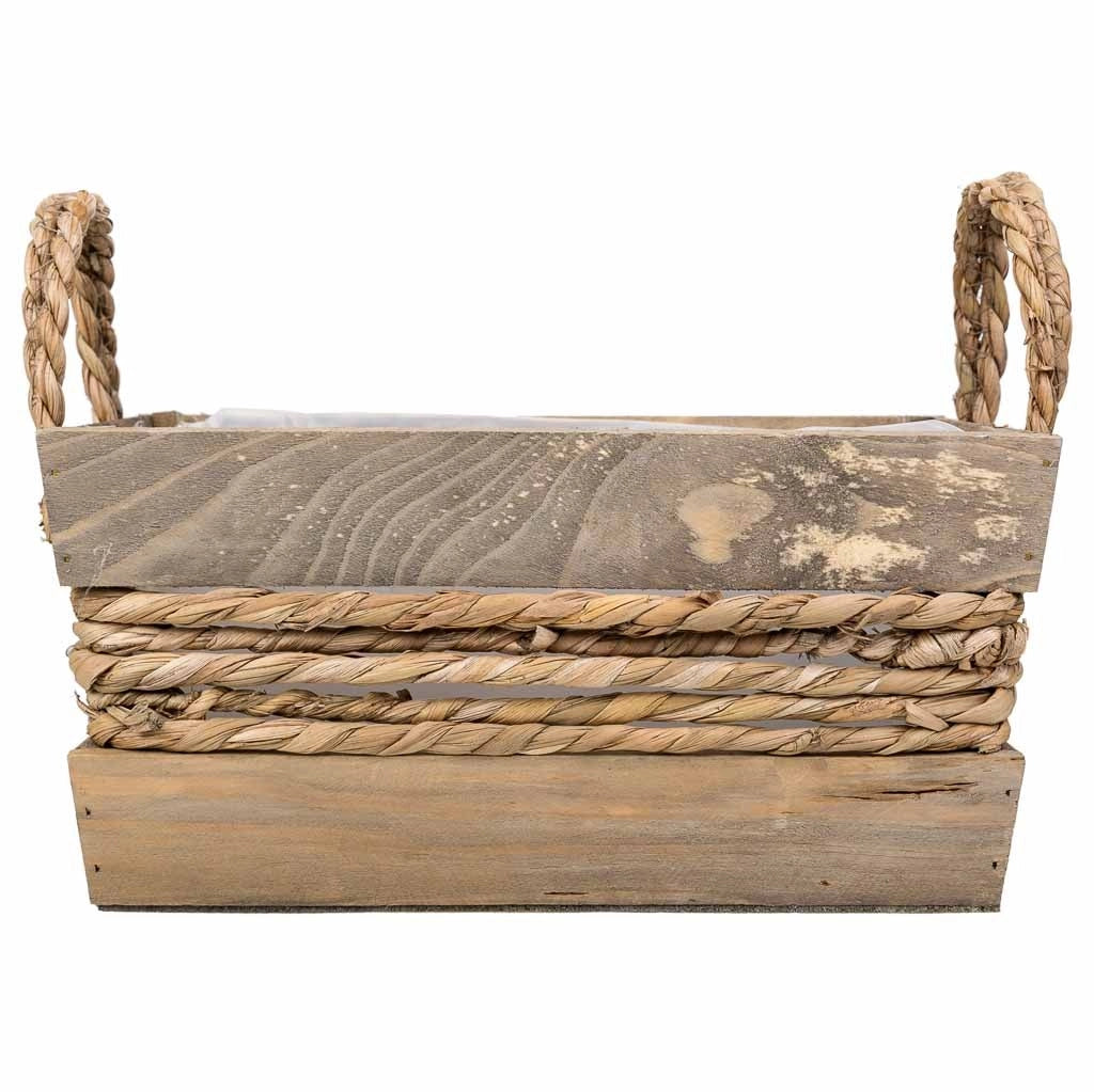 Cesto in legno e corda con manici marroni 29x19x14h