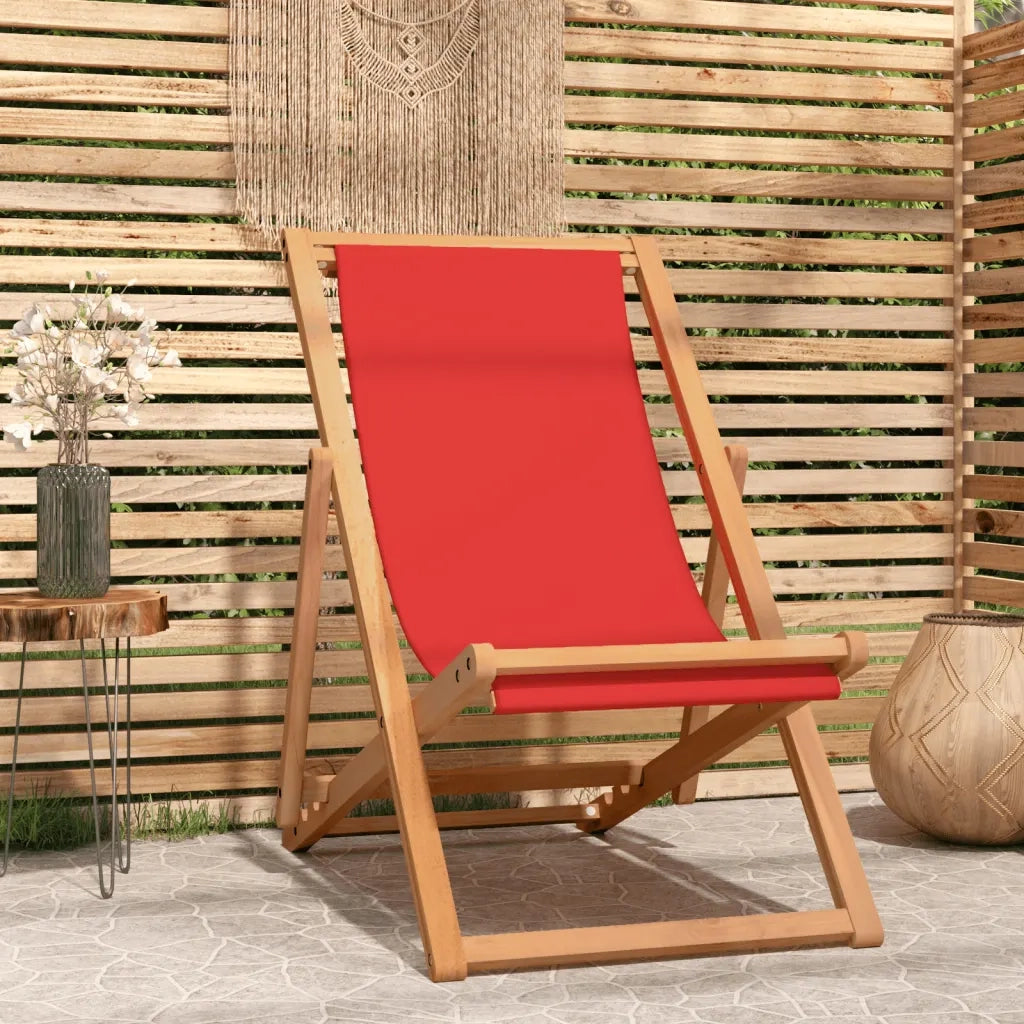 Sedia da Giardino | Sedia da Spiaggia Pieghevole in Legno Massello di Teak Rossa
