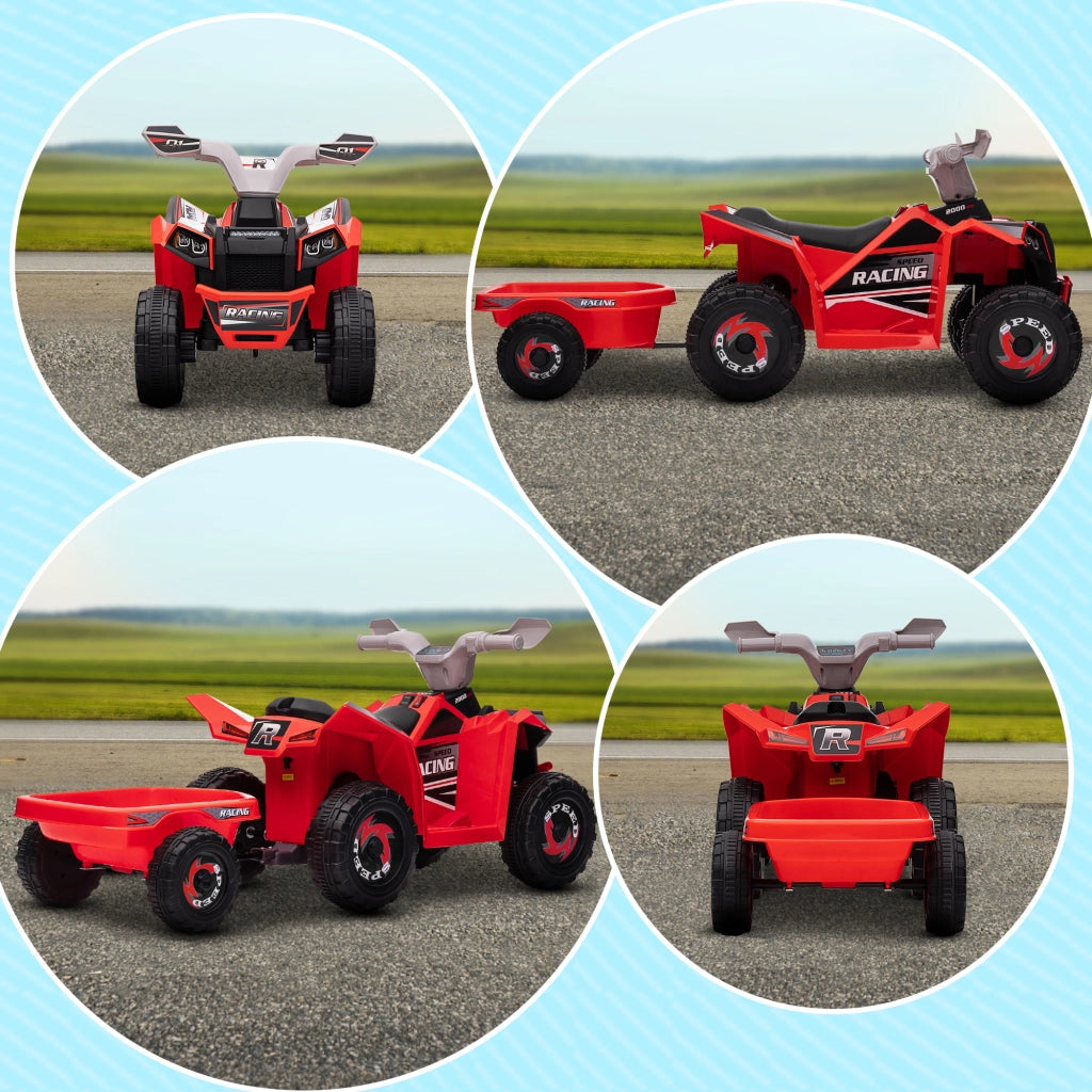 Quad elettrico per bambini con rimorchio ¨C zephmum ¨C Rosso, per 1.5-3 anni