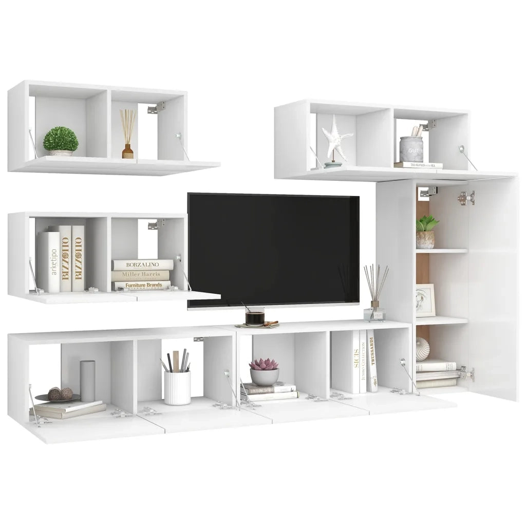Set di Mobili Porta TV 6 pz Bianco in Legno Multistrato 3078715