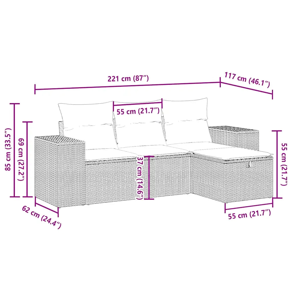 Set Divano da Giardino 4pz con Cuscini Grigio Chiaro Polyrattan 3264378