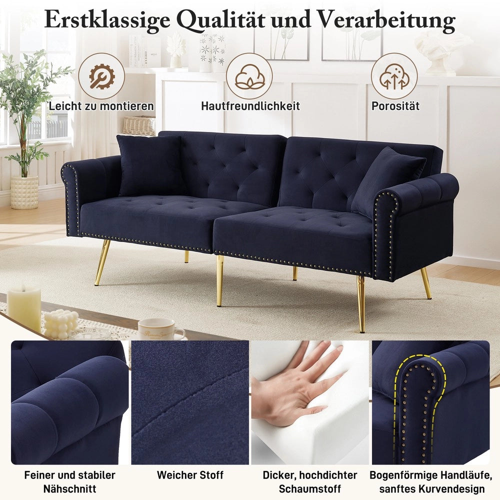 Divano letto 2 posti ¨C Minimal ¨C Velluto, struttura in metallo, 140x90cm