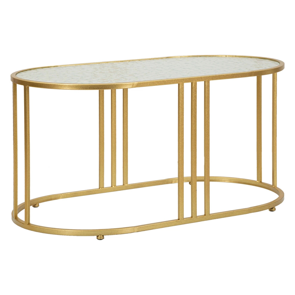 Fadali, Tavolino da Salotto Forma Ovale, 90x50x45h cm oro