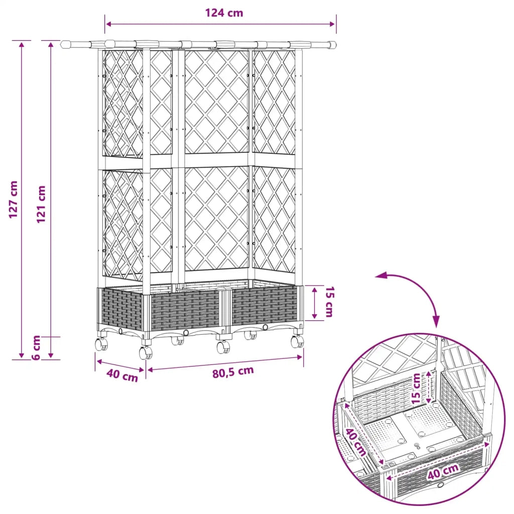 Letto Rialzato con Griglia e Tetto Grigio Chiaro PP 3423036