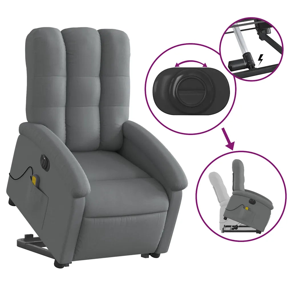 Poltrona Alzapersona Massaggi Elettrica Grigio Scuro Tessuto