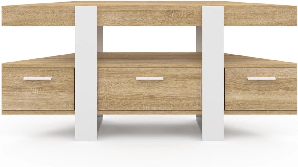 Mobile TV angolare PHOENIX 110 cm con cassetto in legno e bianco