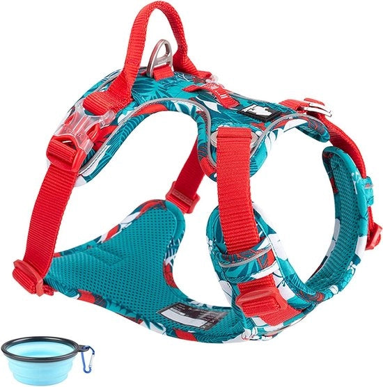 Harnas per cani da allenamento riflettente regolabile per cani grandi, medi e piccoli - giacca di cani anti-scamosciante respirante - facile da controllare - inclusa ciotola pieghevole
