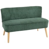 Divano a Due Posti Imbottito, Legno, Tessuto in Poliestere Vellutato, Schiuma, 117 x 56.5 x 77 cm, Verde