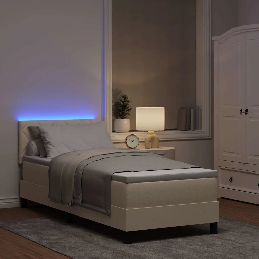 Letto a molle con materasso con led Crema 80 x 200 cm Tessuto
