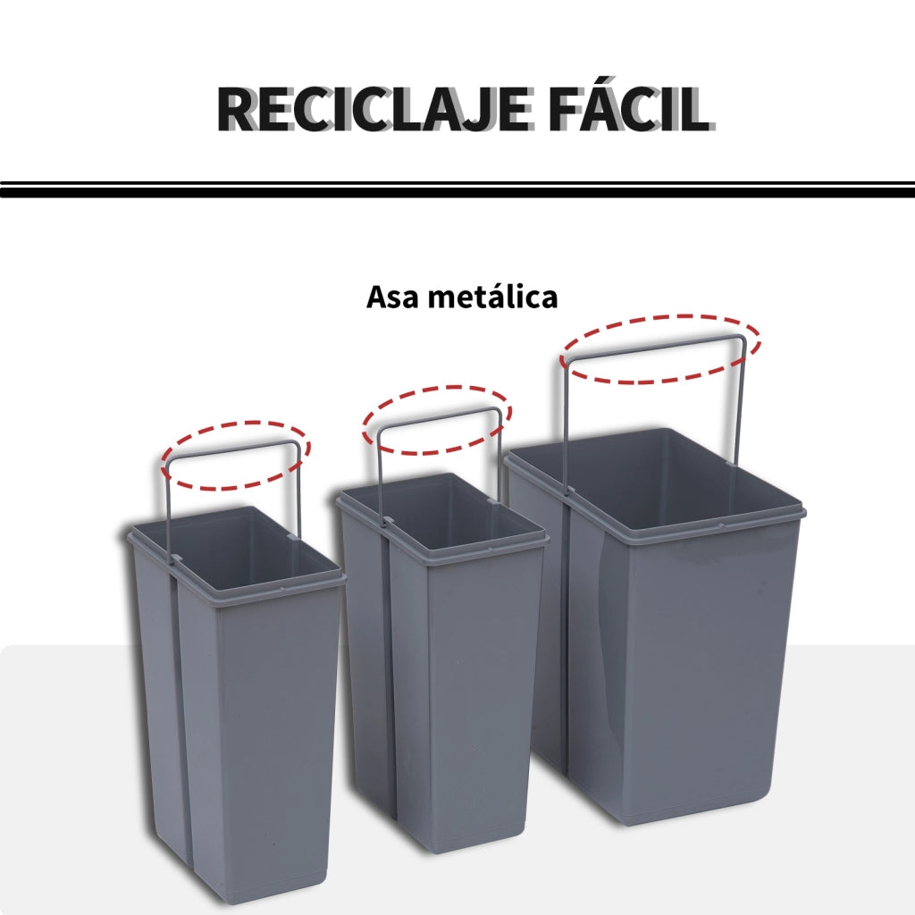 Mobile Sottolavabo con 3 Contenitori Riciclaggio ¨C Zephmum ¨C Grigio 48x34,2x41,8 cm