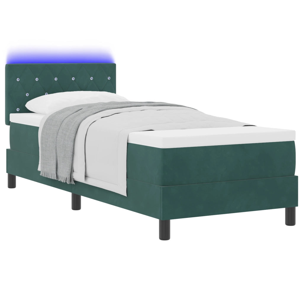 Letto a Rete con Materasso e LED Verde Scuro 80x200 cm in Velluto