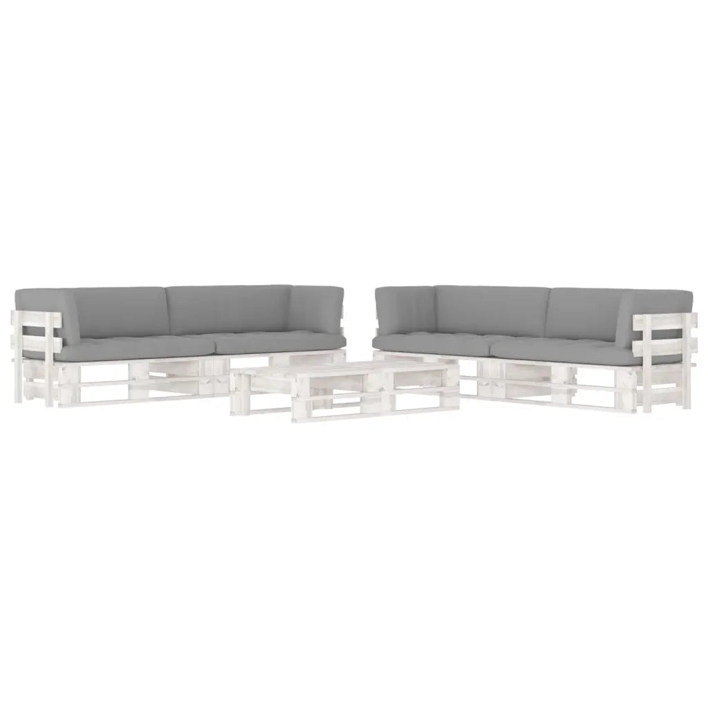 Set Divani a Pallet e Cuscini 6 pz in Pino Impregnato Bianco cod mxl 48000