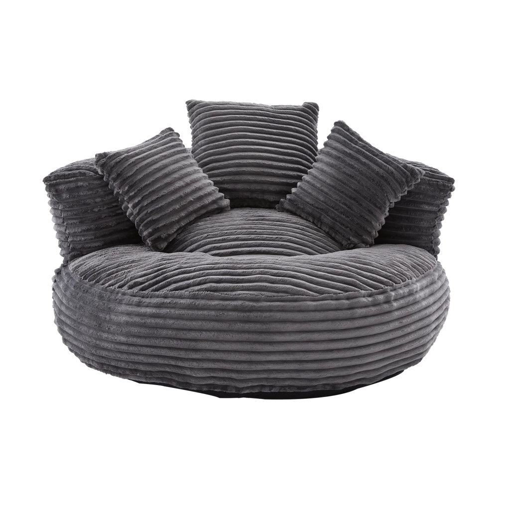 Poltrona Sacco in Corduroy Grigio Scuro con Schienale Alto e Braccioli, 108x108x52 cm