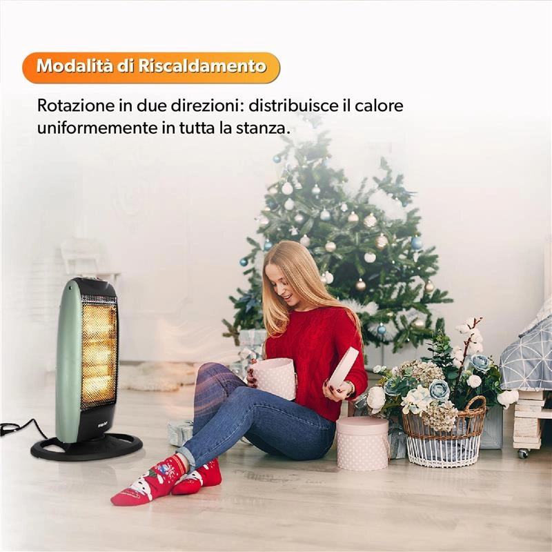 HIGH-TECH STUFA ALOGENA 400-800-1200 W 3 LIVELLI DI POTENZA SPEGNIMENTO AUTOMATICO RUOTA IN 2 DIREZIONI