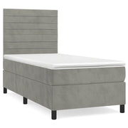 Letto singolo | Letto per adulti | Giroletto a Molle con Materasso Grigio Chiaro 80x200 cm Velluto