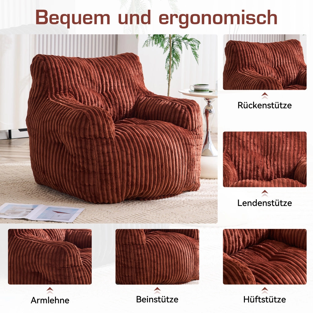 Pouf Sacco Imbottito in Tessuto Cord ¨C MINIMAL ¨C Rosso Mattone