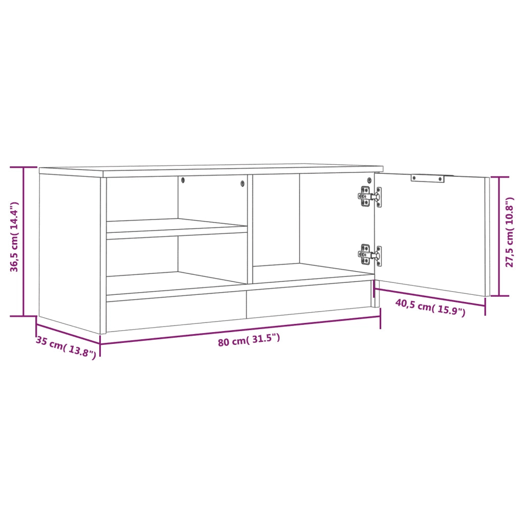 Mobile Porta TV Rovere Sonoma 80x35x36,5cm in Legno Multistrato 811472