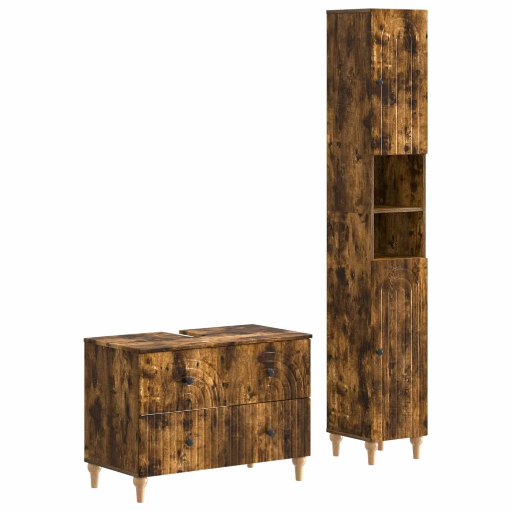 Set di Armadi da Bagno da 2 Pezzi ALKMAAR Rovere Fumo 3417509